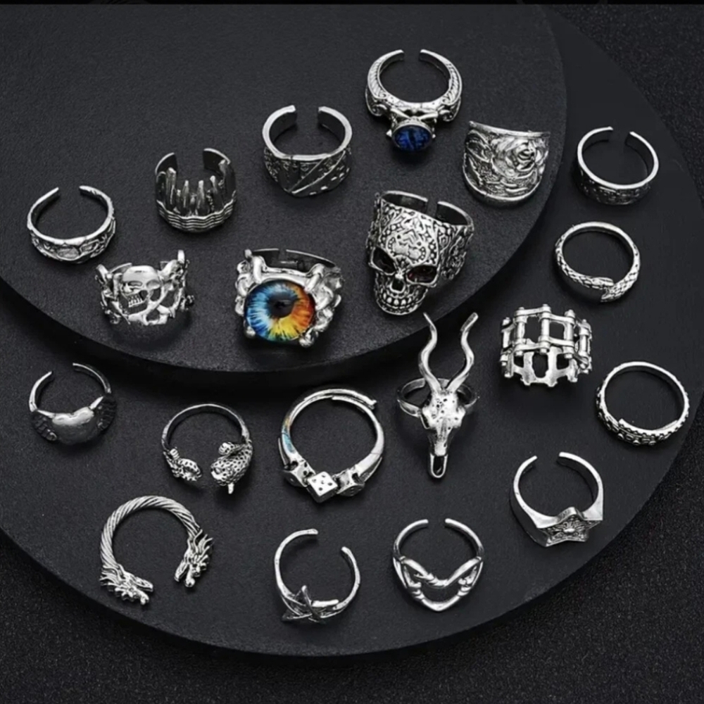 20 Rings Heavy Metal Rocker Style Alt Jewelry Alternative Ring Set - Picture 4 of 7